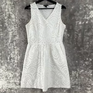 Cynthia Rowley Size 8 Eyelet V Neck Sleeveless Mini Fit Flared Dress White Zip - Picture 1 of 11