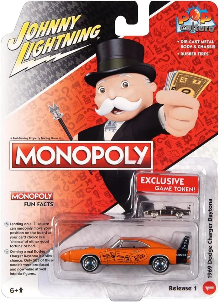 Johnny Lightning 1/64 Monopoly 1969 Dodge Caricabatterie Arancione & Token Nuovo - Immagine 1 di 1