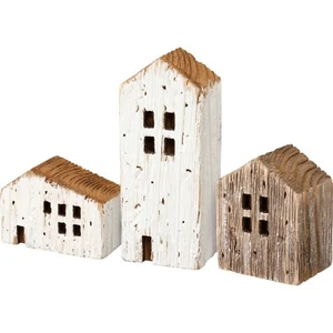 Primitives By Kathy Rustic Houses Sitter Set 3 Decor Wood Farmhouse Beach - Picture 1 of 5