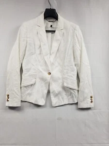 House Black Market Blazer Jacket Linen Blend Lined White Women's Size 10 - Picture 1 of 12