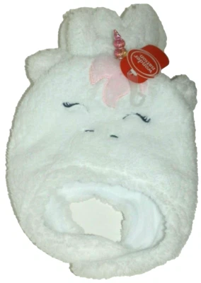 New Toddler Girls White Unicorn Hat Mittens Chinstrap  Fleece Wonder Nation - Image 1 of 2