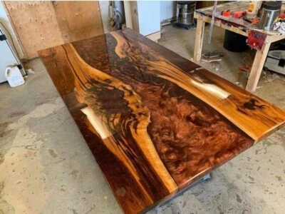 Brown Epoxy Dining Table, Live Edge Wooden Furniture, Resin Counter Table Decor - Image 1 of 4