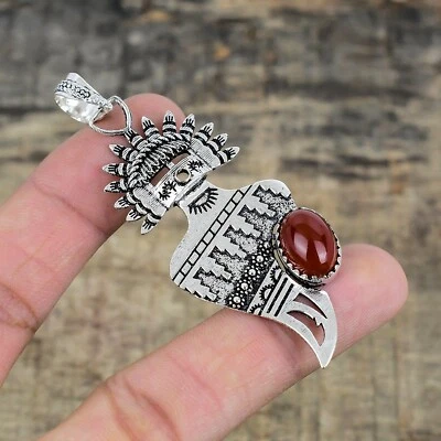 Corniola Gemma a Mano 925 Argento Sterling Ciondolo Gioielli Per Regalo di Nozze - Immagine 1 di 4