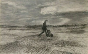 1843 LISTED ENGLISH WILLIAM MILLER Sd ORIG CHARCOAL & PENCIL FIGURE in LANDSCAPE - Picture 1 of 9