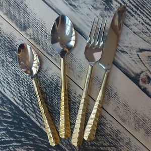 16 Piece Gold Chevron Handcrafted Steel Cutlery Reduced due to imperfections - Picture 1 of 4