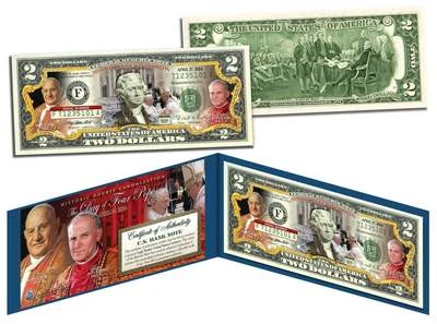 POPE JOHN PAUL II & JOHN XXIII * SAINT DOUBLE CANONIZATION * Official US $2 BILL - Image 1 of 3