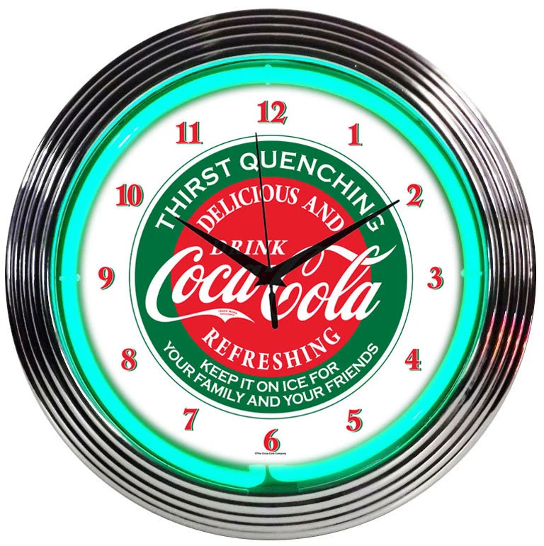 Coca-Cola Thirst Quenching Evergreen Green Neon Hanging Wall Clock 15" 8CCGRN - Image 1 of 1