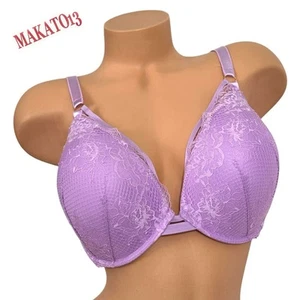 VICTORIA'S SECRET 36G Very Sexy Push-Up Plunge Add 1 Cup Bra Floral Lace Lilac - Picture 1 of 7