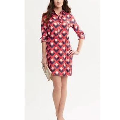 Banana Republic Mad Men Collection Mod 100% Silk Geo Print Shirt Dress Sz 4 - Image 1 of 4