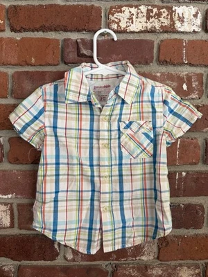 Genuine Kids 2T Short Sleeve Button Up Shirt Blue Plaid - Image 1 of 3