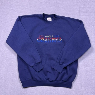 Винтажный Hanes бабушка толстовка красный белый синий патриотический вышитый взрослый L - Изображение 1 из 4