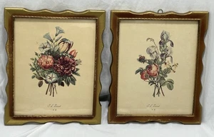 Vintage J L Prevost Botanical Prints Set 2 Eastlake Gilded Frame Flowers 9 X 11 - Picture 1 of 15