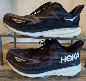 Hoka One One Mens Clifton 9 1127895 BWHT Black Running Shoes Sneakers Size 13D - Picture 1 of 14