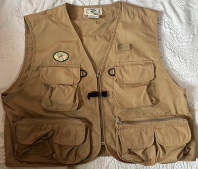 Chaleco de pesca con mosca LL BEAN Script vintage para hombre XL marrón tostado bolsillos con cremallera Foto 1 de 4