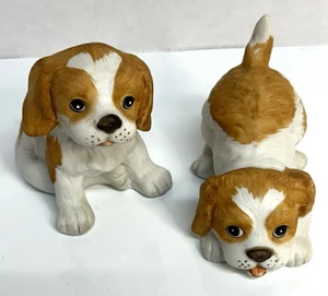 2 Homco 1407 Dogs Puppies Cocker Spaniels Springers Red & White Bisque Porcelain - Picture 1 of 9
