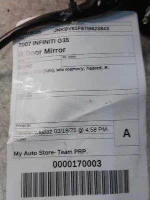Espejo retrovisor lateral para pasajeros eléctrico sedán de 4 puertas para 07-08 Infiniti G35 413099 Foto 1 de 4