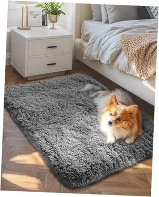  Alfombra Pequeña Actualización Antideslizante Alfombras de Mesita de Cama, Esponjosa Suave Gris Mini  Foto 1 de 4