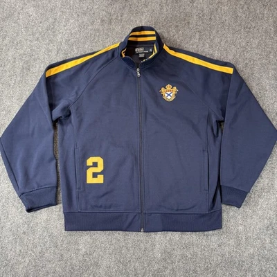 Jaqueta Polo Ralph Lauren Masculina XL Zíper Completo Brasão Pista 2 Listras Vintage Retrô Anos 90 - Imagem 1 de 4