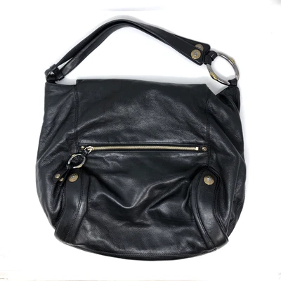 Henri Bendel Purse Black Leather Shoulder Bag Zip Pocket Flap Medium Designer - Image 1 of 4