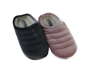 Womens Grosby Hoodies Slip On Pink Dark Grey Puffer Slippers - Picture 1 of 6
