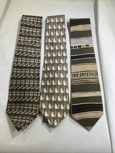 Luxury 100% Silk Men’s Neck Ties Lot Of Three Earthy Green Beige - Picture 1 of 4