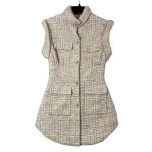 Oche Boutique Tweed Vest Womens Size XS Pastel Sleeveless Rose Button Side Split - Picture 1 of 17