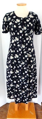 复古 All That Jazz 女式花卉雏菊 Cottagecore 纽扣迷笛连衣裙 13/14 码 — 第 1/4 张图片