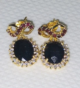 Pendientes colgantes de pajarita de zafiro azul térmico placa de oro de ley 925 de 14K - Imagen 1 de 9