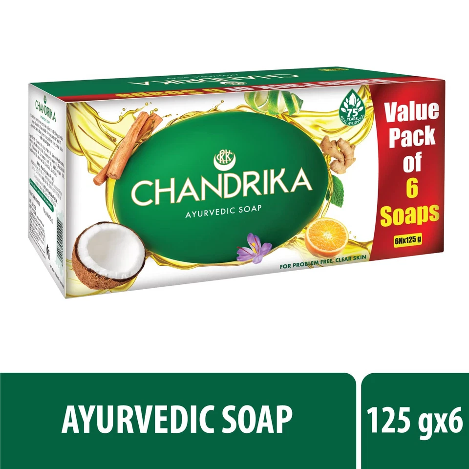 6X Chandrika Ayurvedic Soap Hand Made -Problem Clear Skin -125g - Ship