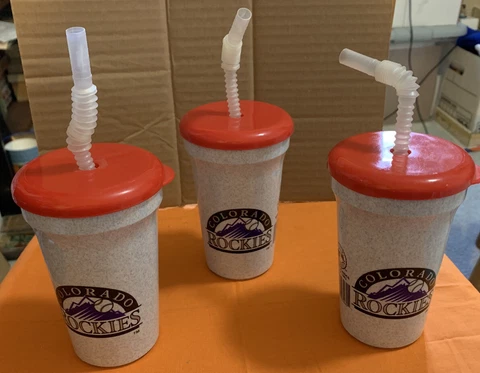 MLB Betras Plastics Drinking Cup with Straw  Colorado Rockies (3) plus 1 w/o Cover