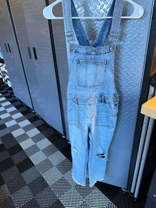 NWOT Lucky Brand Overalls Girls Sz 12 Light Wash Boyfriend Distressed Denim Fun - Picture 1 of 7
