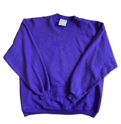 Vintage 90s XL Hanes Heavyweight Purple Long Sleeve Sweater 50/50 Made USA - Image 1 of 4