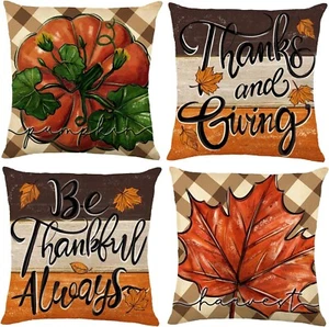 4pcs Fall Pillow Covers Throw Pillowcase Autumn Pumpkin Thanksgiving Decor 18x18 - Picture 1 of 7