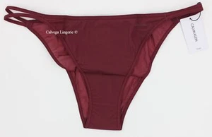 Neu mit Etikett Calvin Klein QF6730 ""Durchsichtige Marquisette"" Nylon Logo Saite Tanga, burgundisch - Bild 1 von 5