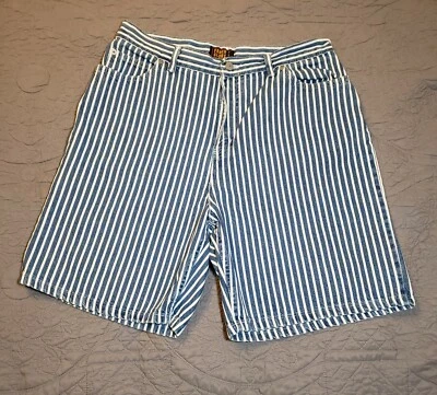 90s VTG FADED GLORY Hickory Striped Jean Shorts Size 16 Waist 32 Ideal Zip USA - Image 1 of 4