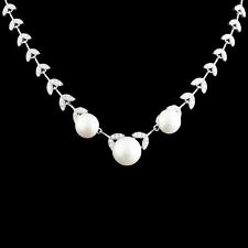 100% NATURAL 10MM FRESHWATER PEARL & CZ STERLING SILVER 925 NECKLACE 16.7-18.4IN