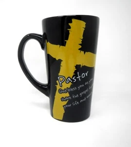 Swanson 16oz Stoneware Black Latte Mug Cross Pastor God Bless You ~ Hebrews 6:10 - Picture 1 of 3