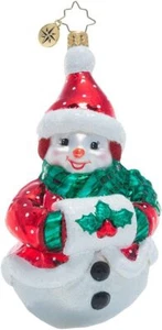 Christopher Radko Hand-Crafted Glass Ornament Holly Jolly Snowman in Gift Box - Picture 1 of 2