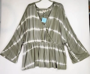 Hayden Shirt Womens 3XL Green Tie Dye Elastic Waist Doman Sleeve Tunic Blouse - Picture 1 of 10