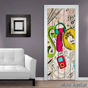 Papel pintado para puerta autoadhesivo mural puerta póster Misic Sound pintado a mano Graff 1402 - Imagen 1 de 2
