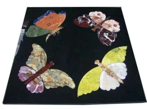 18" Black Marble Side Coffee Top Table Multi Butterfly Designer Art Decors B742 - Picture 1 of 8