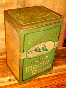 Original 1920s big size Italian litho tin CACAO MONTE ROSA by NESTLE-INTRA - Picture 1 of 8