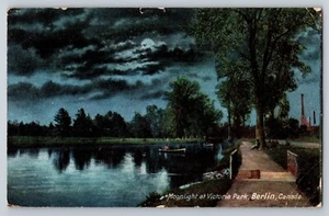 Luz de luna en Victoria Park Berlín Ontario Canadá 1907 postal antigua Alemania - Imagen 1 de 2