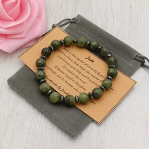 GREEN JADE Bracelet Stretch Fit Handmade +Gift Bag & Card Crystal Gemstone 8mm. - Picture 1 of 6