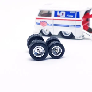 R356 Hotwheels 1/64 Real riders# RR Chrome 10/12mm Short , Kombi Rubber wheels - Picture 1 of 6