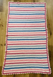 Vintage Handmade Granny Afghan Baby Blanket 65x39 Pink Blue - Picture 1 of 8