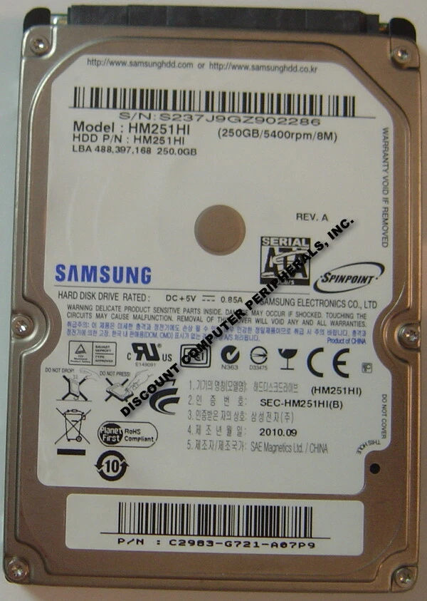NEW HM251HI Samsung 250GB 2.5in 9.5MM SATA Hard Drive New Old Stock USA Seller - Image 1 of 1
