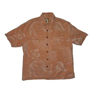 Jamaica Jaxx Silk Button Shirt Short Sleeve Men's Medium Peach Floral Hawaii - Picture 1 of 7