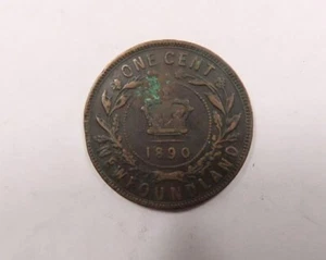 Terranova Canada Regina Vittoria grande centesimo 1890 corona sopra data SCARCE - Foto 1 di 2