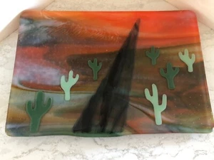 Art Glass Tray Desert Scene 10” X 7” - Picture 1 of 2